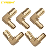 LTWFITTING 90 Deg Reducing Elbow Brass Barb Fitting 1/2-Inch x3/8-Inch Hose ID Air/Water/Fuel/Oil/Inert Gases (Pack of 5)