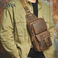 NASVA Genuine Leather Men's Leather Chest Bag Vintage Sling Bag For Men,Crossbody Shoulder Bag Casual Small Backpack