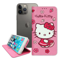 【SANRIO 三麗鷗】iPhone 13 Pro 6.1吋 Hello Kitty 櫻花吊繩款彩繪側掀皮套