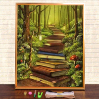 Paved Road With Books Printed Canvas 11CT Cross-Stitch DIY Embroidery Full Kit DMC Threads Handiwork Craft Painting Needle