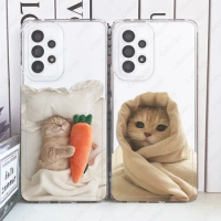 Funny Cute Cat Case For Samsung Galaxy S20 Plus S21 FE S22 S23 Ultra A53 A52 A54 S24 A73 A14 A34 5G Aesthetic Phone Cover
