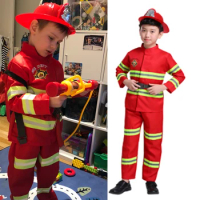 Anime Halloween Costume Cosplay Fireman Uniform Christmas Birthday Gift for Kid Boy Girl Role-play Carnival Fancy Suit Firefight