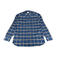 【BURBERRY 巴寶莉】BURBERRY內裡黑字LOGO棉質格紋7鈕釦長袖扣領襯衫(男款/藍)