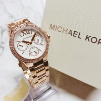 美國百分百【Michael Kors】手錶 MK6845 配件 MK 女錶 三眼計時 不鏽鋼 水鑽 玫瑰金 BE33