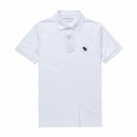 【Abercrombie & Fitch】AF A&F 經典刺繡麋鹿短袖Polo衫-無吊牌-白色 上衣(平輸品)