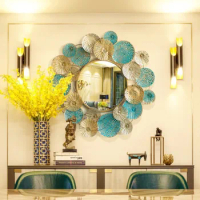 Creative Light Luxury Wrought Iron Wall Mirror Stickers for Porch Decoration Vintage Living Room Hotel Decor