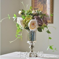 高檔新古典歐式古銅水晶玻璃花瓶樣板房家居裝飾客廳餐桌花瓶擺件