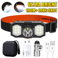 USB Rechargeable LED Headlamp with Built-in 18650 Battery Outdoor Portable Torch Lamp Super Bright Fishing Camping Lantern