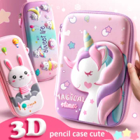 3D Pencil Case EVA Storage Box Lovely Pink Unicorn Cartoon Pen Bag for School Girl Kawaii Stationery Gift Pouch Eraser Holder IN