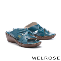 【MELROSE】美樂斯 簡約率性交叉寬帶全真皮厚底拖鞋(藍)