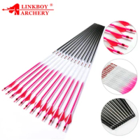 12pcs Linkboy Archery Carbon Arrows ID 6.2mm 2inch Plastic Vanes Spine 800 32inch Compound Bow Hunting Shooting