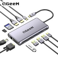 QGeeM USB C Docking Station,12 in 1 USB C Hub Laptop Docking Station Dual Monitor,Triple Display USB Type C Dock 4K Dual HDMI