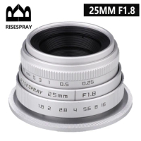 Silver Mini 25mm f/1.8 APS-C CCTV Lens+Adapter Ring+2 Macro Ring for NIKON1 Mirroless Camera J1/J2/J3/J4/J5