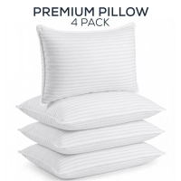 Utopia Bedding Hotel-Quality Queen Size Pillows - 4-Piece White Striped Soft Contoured Set for Back/
