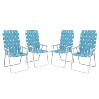 Blue/Green Patio Folding Chairs, Classic Outdoor Camping Chairs, Portable Lawn Chairs w/ Armrests
