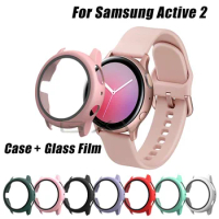 Cover Case Glass Screen Protector for Samsung Galaxy Watch Active 2 40mm/44mm Protective Case with Tempered Glass Film