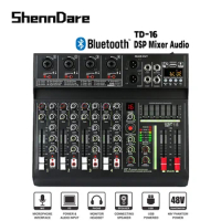 SHENNDARE TD16 Professional Sound Mixing Console 48V Phantom Power USB Mixer Audio 4 Channel Bluetooth Sound Table DSP Effect