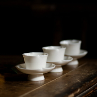 海棠茶盞茶托白瓷品茗杯象牙白茶杯杯托玉瓷功夫茶具套杯主人杯