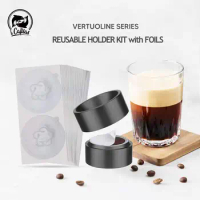 NEW icafilas Reusable Vertuo Capsule Holder Refill Kit for Nespresso Vertuoline Pod with 100 Pcs Aluminum Foil Seals