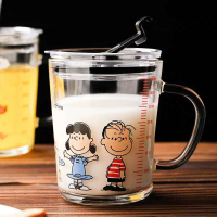 廠家兒童早餐牛奶吸管玻璃杯創意加厚熱水透明帶把帶蓋刻度卡通杯
