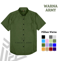 Kemeja Polos Pria Dewasa Lengan Pendek Warna Army Kasual Formal Kerja - Slimfit, Nyaman, Distro, Kat