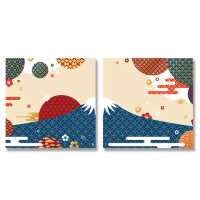 【24mama 掛畫】二聯式 油畫布 日本 雲彩 現代風格 無框畫 時鐘掛畫-50x50cm(華麗富士山)