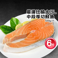 【優鮮配】嚴選巨無霸厚切鮭魚中段6片(約500g/片)