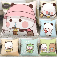 Bubu Dudu Panda Print Pillow Case Cartoon Kawaii Cushions Cover Square Sofa Decorative Peachskin Pillowcase Home Decor Gifts
