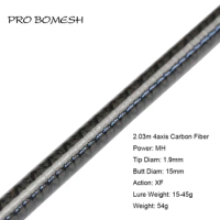 Pro Bomesh Toray Carbon Fiber 1Pcs 2.03m Big Taper Fishing Rod Blank MH 4Axis Cross Carbon Fiber Wrap DIY Fishing Rod Blank