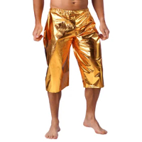 Halloween Mens Metallic Shiny Shorts Fashion Loose Short Pants for Club Stage Performance Music Festival Disco Theme Party
