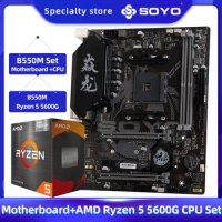 SOYO New AMD B550M Gaming Motherboard Set with Ryzen5 5600G CPU M.2 Nvme/Sata Stable Dual-channel DDR4 Memory for Desktop PC