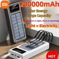 Xiaomi 200000mAh Ultra-Large Capacity Power Bank Solar Charging PowerBank Come With Four Wires Suitable For Samsung Apple Huawei