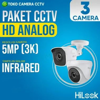 PAKET CCTV ANALOG HILOOK 5MP 4 CHANNEL 3 KAMERA HARDDISK 1TB HARDDISK