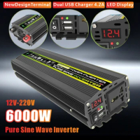 6000W Pure Sine Wave Inverter DC12V/24V/48V/60V To AC 110V/220V Mobile Power Converter Solar Energy Vehicle Mounted Inverter