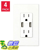 [8美國直購] 插座 Feit Electric Wall Receptacle with USB Ports, 4-pack A1322501