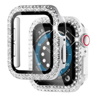 Diamond Cover For Apple watch Case 45mm 41mm 44mm 40mm 38mm 42mm Tempered Glass Screen Protector iWatch series 9 7 SE 6 8 5 4 3