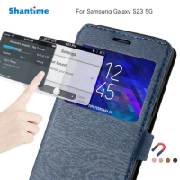 PU Phone Case For Samsung Galaxy S23 5G Flip Case For Samsung Galaxy S23 5G View Window Book Case Soft TPU Silicone Back Cover