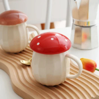 Mushroom Mug Cute Ceramic Milk Coffee Tea Cup with Lid Drinkware Heat-resistant Creative Ideal Birthday Gift for Women Mom