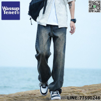 【歡樂購】wassup tenet秋季水洗牛仔褲男新款潮牌寬松百搭直筒情侶休閑長褲