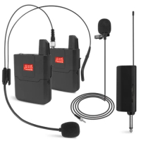 Dual Wireless Headset UHF Lavalier Microphone System Lapel Mic with Bodypack Transmitter Up to 50M for Teaching Interview