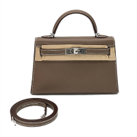 HERMES 愛馬仕 Ｍini Kelly二代包（20cm/大象灰色/銀釦/Ｂ刻）