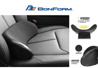 權世界@汽車用品 日本 BONFORM 車用高彈棉 皮革+透氣網布 C字型 止滑棒固定式舒適腰靠墊 B5334-76