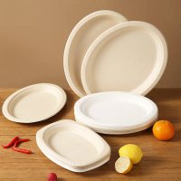 100-piece set of tableware, safe and hygienic disposable oval paper plates, biodegradable pulp table
