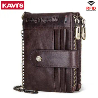 Casual Men's Wallet Genuine Leather RFID Card Holder Cowhide Zipper Coin Pocket High Quality Bifold Male Cartera Hombre