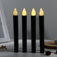 Halloween Black Candle Long Pole LED Electronic Candles Cylinder Shape Yellow Light candles LED Funeral Candles party decoration