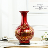 景德鎮陶瓷器水晶釉中國紅花瓶中式家居裝飾品現代工藝品玄關客廳