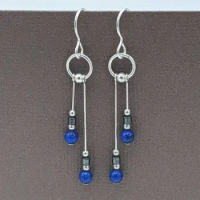 Lapis lazuli earrings, asymmetric pendant earrings, lapis lazuli and hematite earrings