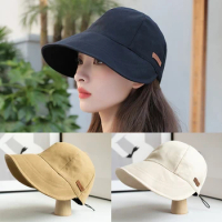 Fisherman's Hat Women's 2024 Spring/Summer Sunscreen UV Protection Sun Hat Plain Black Sun Hat Bucket Cap Adjustable Baseball
