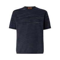Missoni Space-dye Mercerized Cotton Crewneck T-Shirt Blue & Grey 50 Black