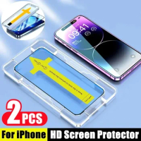 2 PCS One-click Installation Full Cover Screen Protector for iPhone 14 11 12 15 13 Pro Max Mini 7 8 Plus HD Tempered Glass